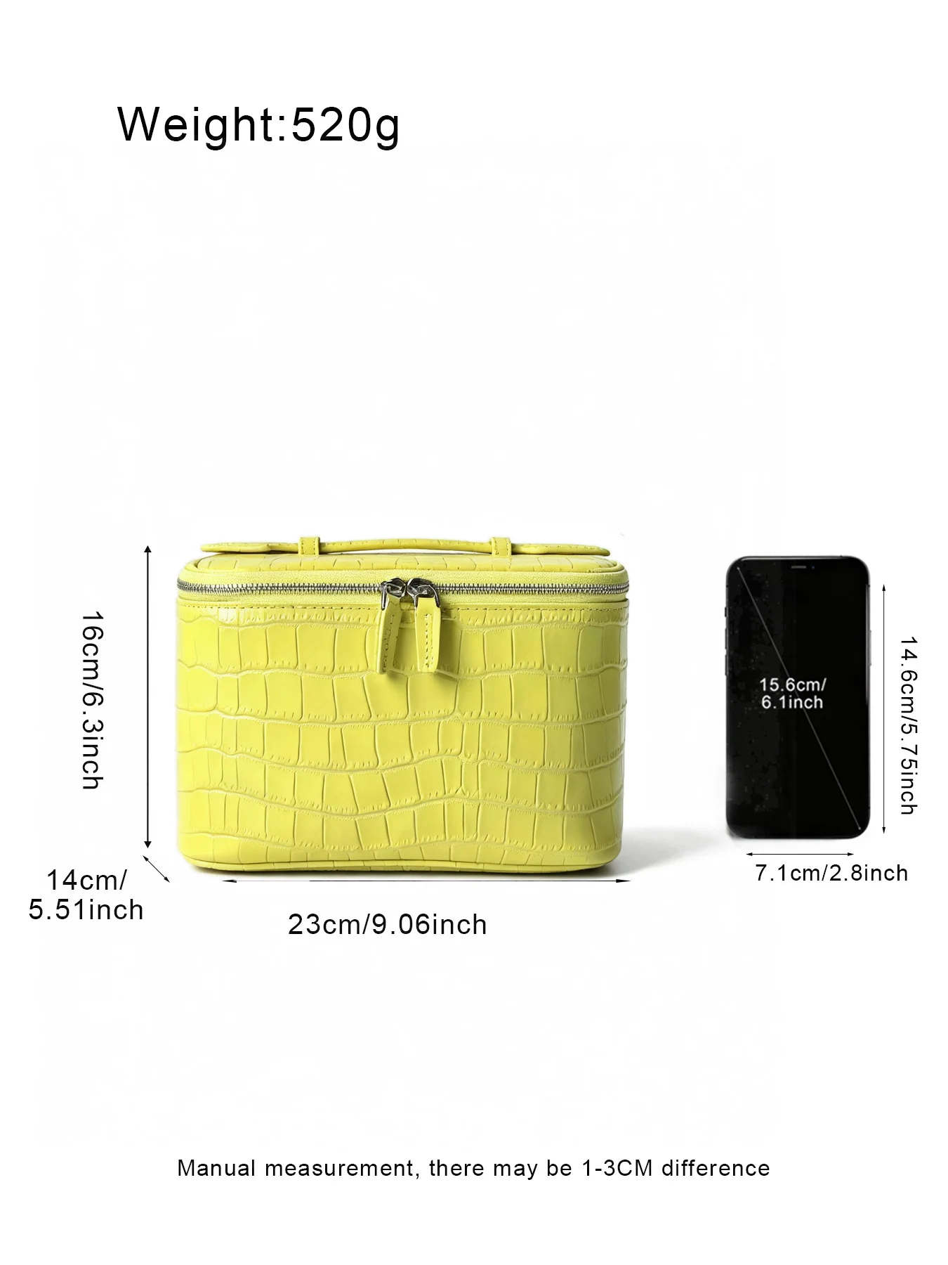 Authentisches Leder-Kosmetikset für Damen, Zitronengelbe Farbpalette, Beauty-Organizer, hochwertiges Rindsleder, Krokodilprägung, Reise-Waschtasche – Detail 3