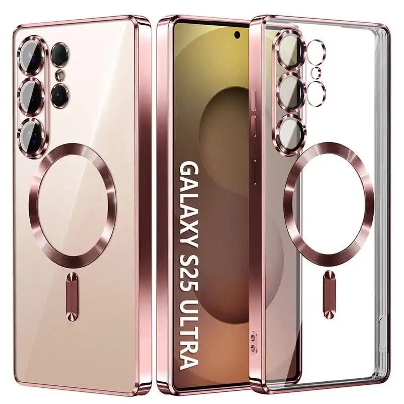 Magnetico Per Magsafe Custodia In Silicone Per Samsung S25 Edge S24 S23 S21 FE S22 Ultra Plus Lusso Glitter Placcatura Trasparente Soft Shell