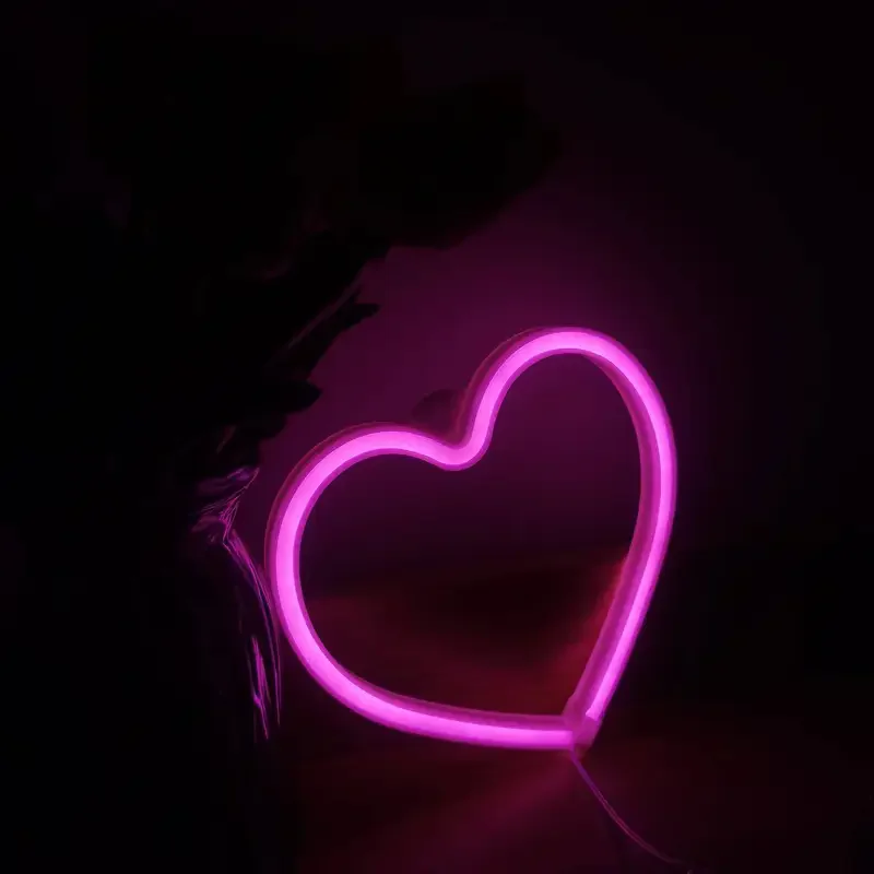Pink Heart LED Neon Sign USB/Battery Powered LED Light for Bedroom Room Decoration Gift Night Light Decoration Party Holiday