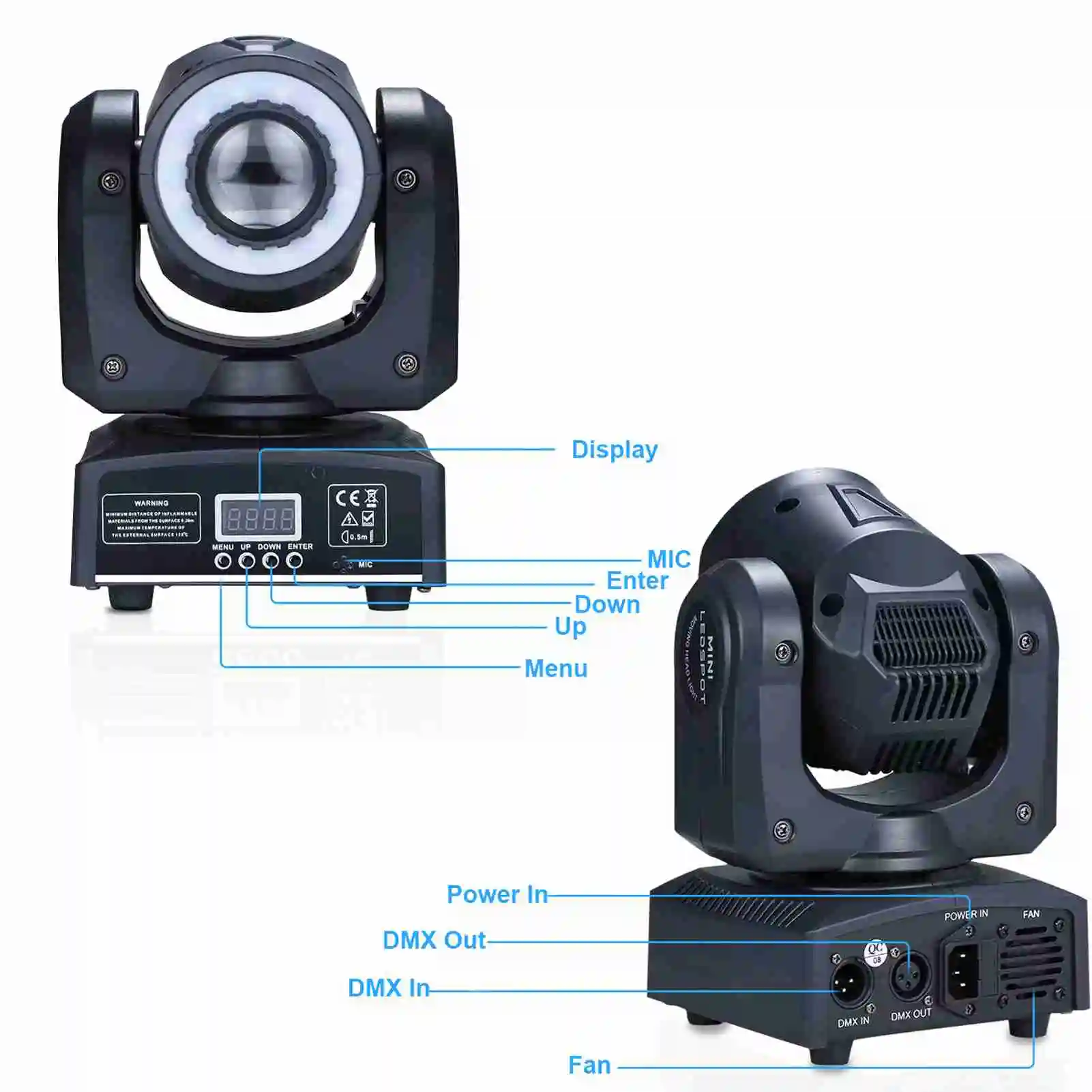 Aoresac 60W LED 무빙 헤드 라이트 8색 8패턴 DJ 조명 스포트라이트 DMX512 사운드 활성화 제어 무대 조명