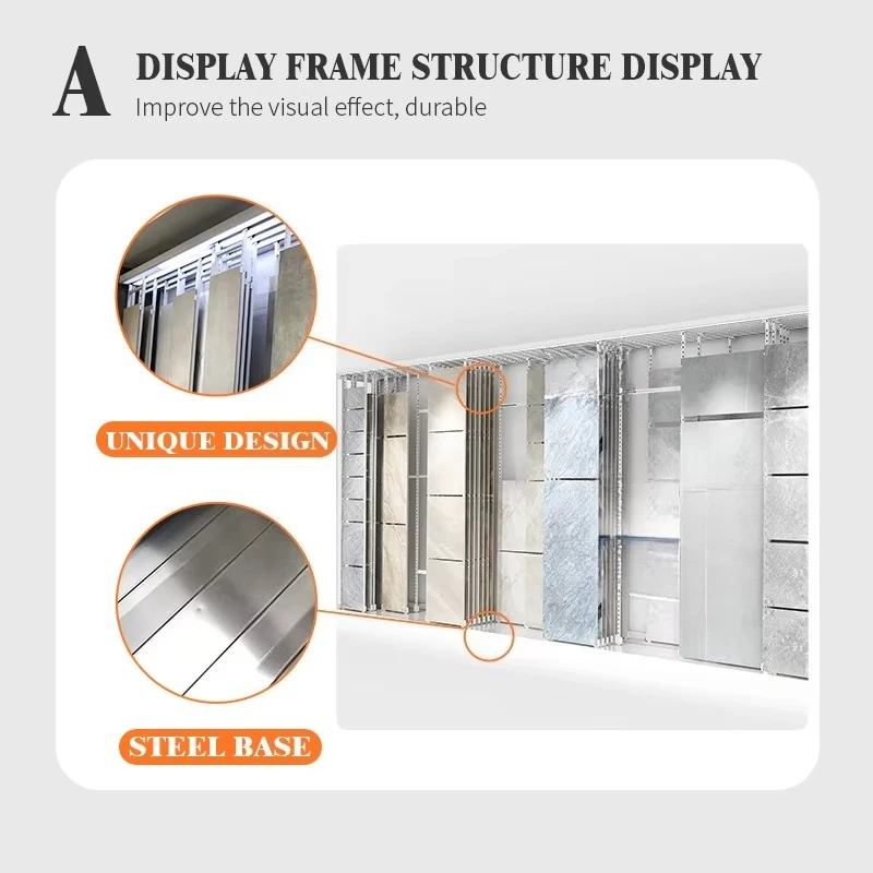 &c Customized Panel Size Adjustable Floor Standing Ceramic Tile Marble Quartz Granite Display Rack Stand Showroom System Boya