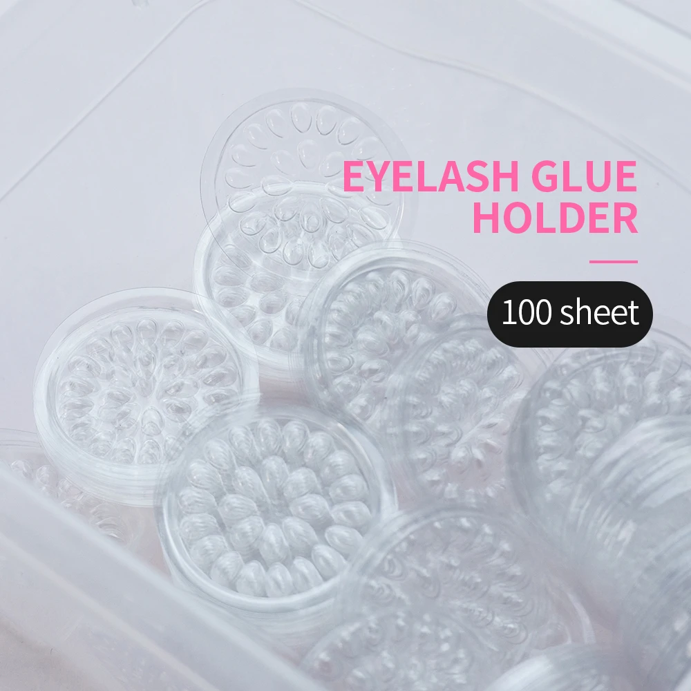 100 個使い捨てプラスチックフラワーまつげホルダーステッカー接着剤接着パレットまつげエクステンションメイクツール