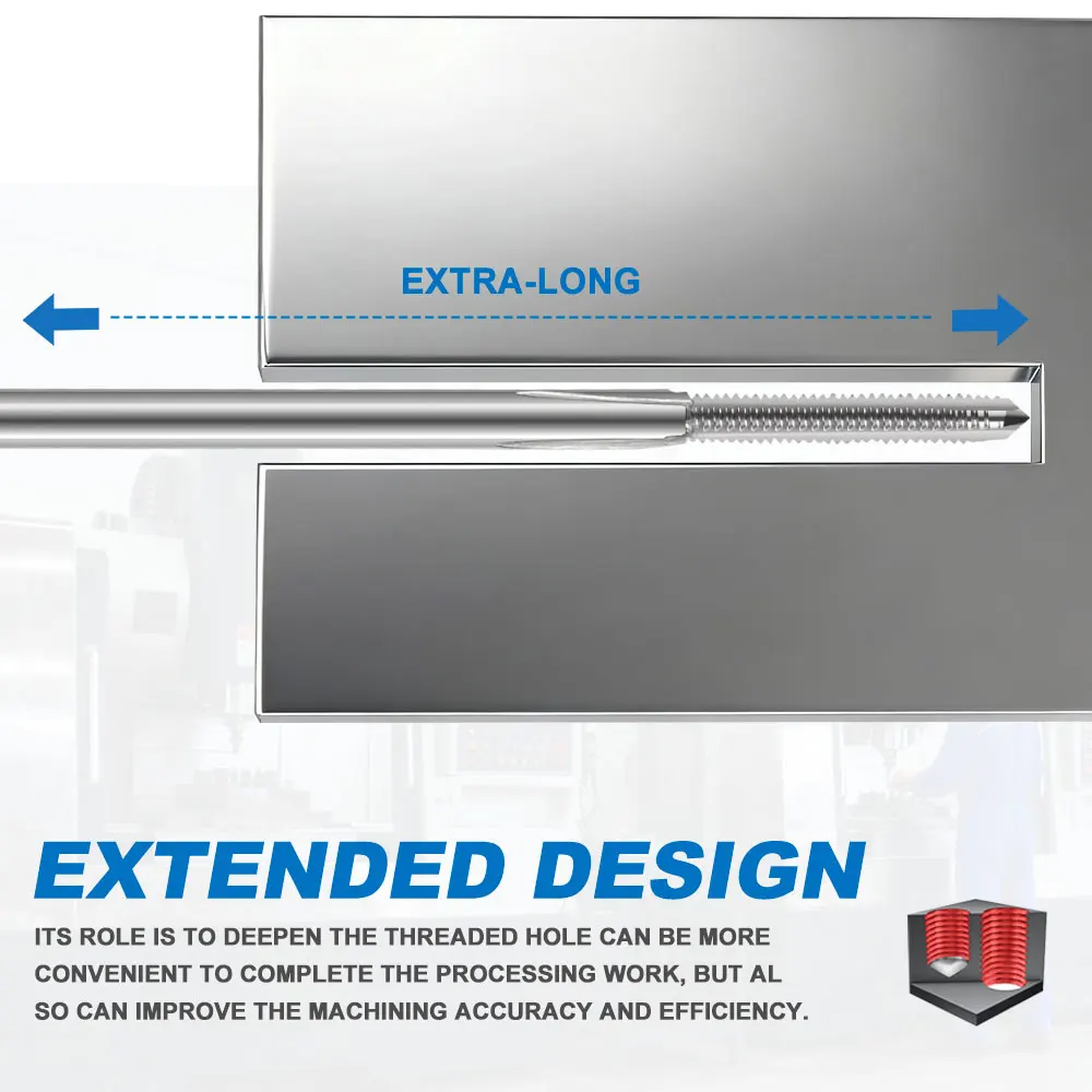 Taraud à filetage à tige longue M2-M12 métrique HSS, robinets à cannelure en spirale 90-150 longs pour outils de travail des métaux, perceuse à filetage