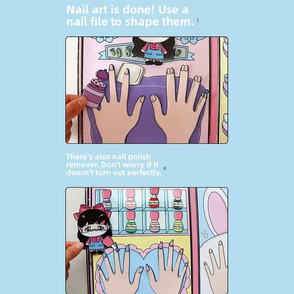 3D Nail Shop Quiet Book Creative Homemade Sticker Games Quiet Book Material Pack Interactive DIY Dress Up Educational