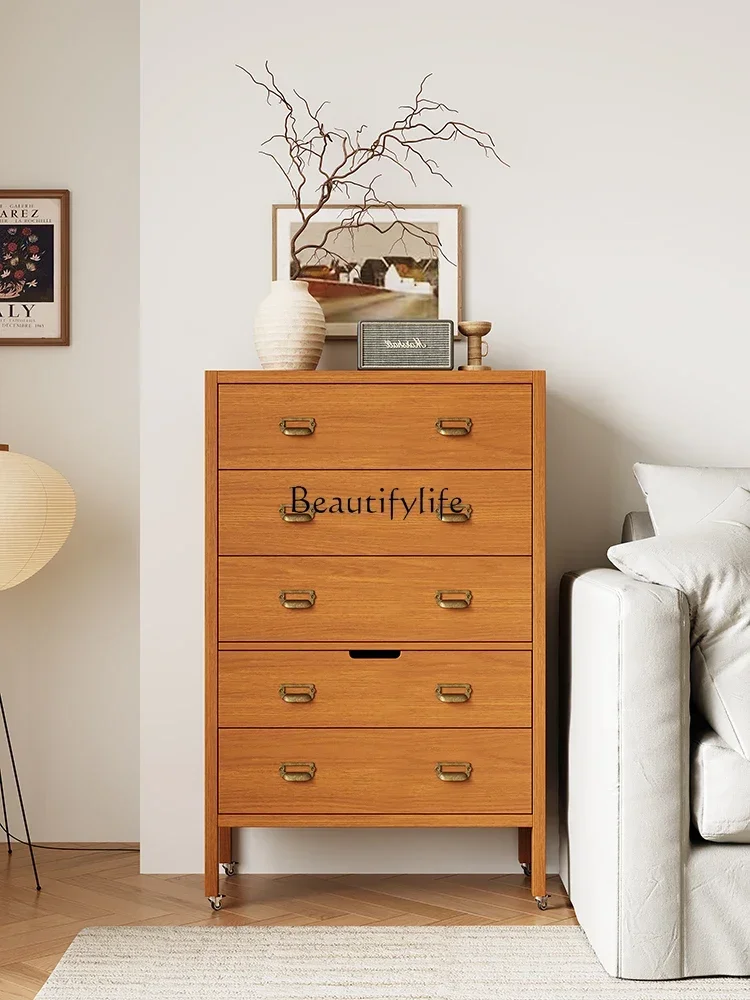 

5ld14 Medieval solid wood teak veneer chest of drawers retro modern bedroom storage side cabinet