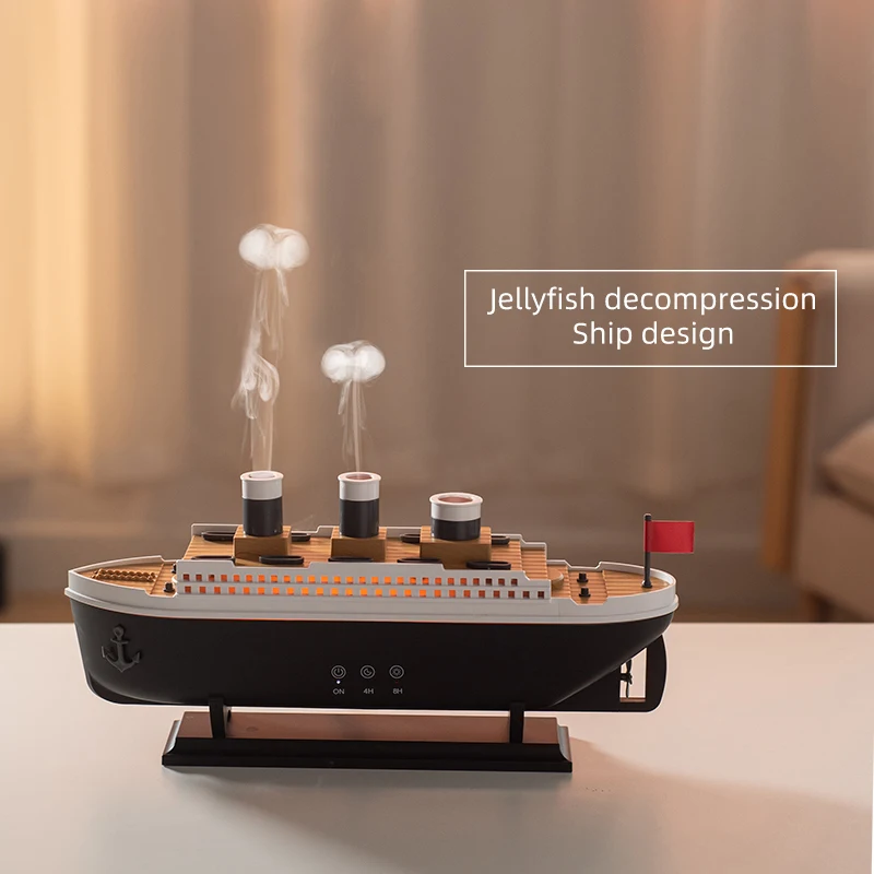 Creative Simulation Steamship Aroma Diffuser Jellyfish Mist Mode Smart Humidifier with Remote Control 7-Color LED Night Light