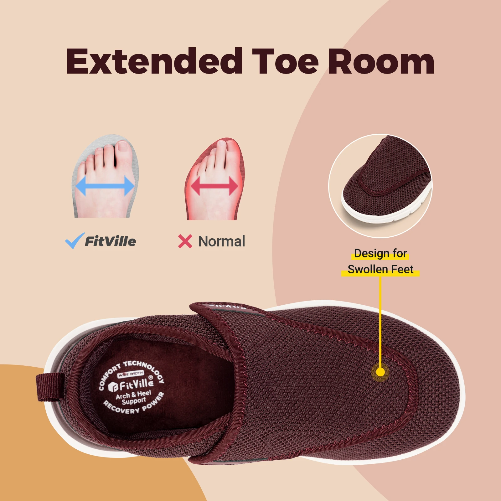 FitVille Damen-Diabetikerschuhe in weiter Ausführung, atmungsaktive orthopädische Sneaker, bequeme Schuhe für ältere Menschen mit geschwollenen Füßen – Detail 4