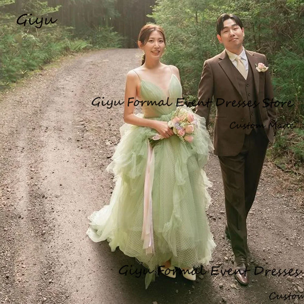 Giyu Fairy A-line Korea Wedding Dress Photo Shoot Light blue Spaghetti Strap Bridal Gown Sweetheart Collar Vestidos De Novias