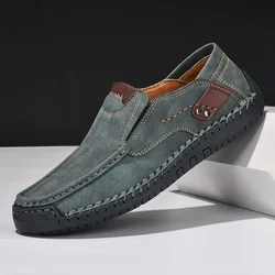 Handmade Leather Men Shoes Casual Comfortable Slip On Loafers Men Leather Shoes Flats Moccasins Walking Shoes 2024