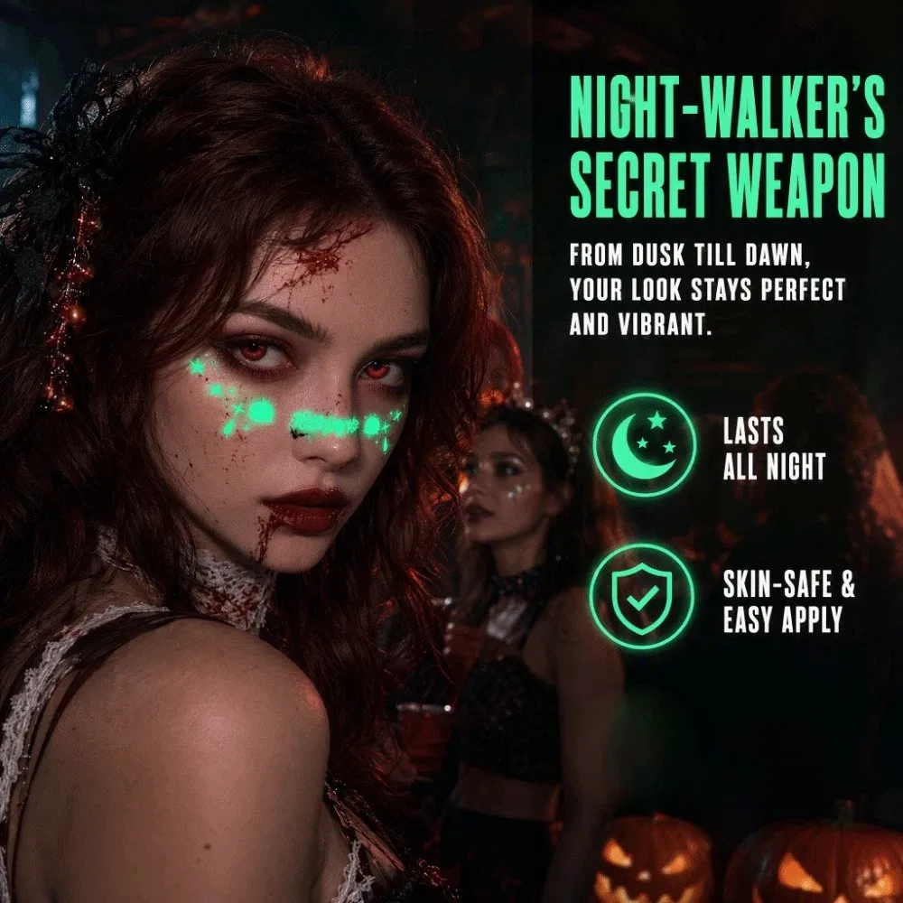 6 Sheets Waterproof Fluorescence Halloween Makeup Stickers Body Art Long Lasting Bloodstain Blush Stickers Cute Disposable