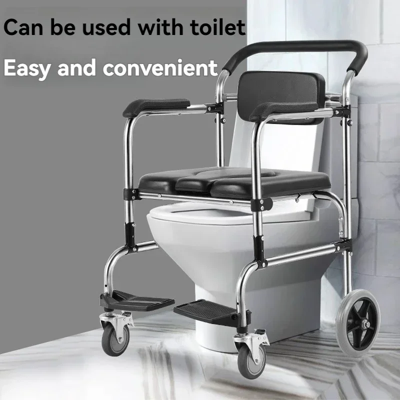 Foldable and portable toilet and shower chair;a toilet chair for the elderly,disabled,and pregnant women;made of stainless steel