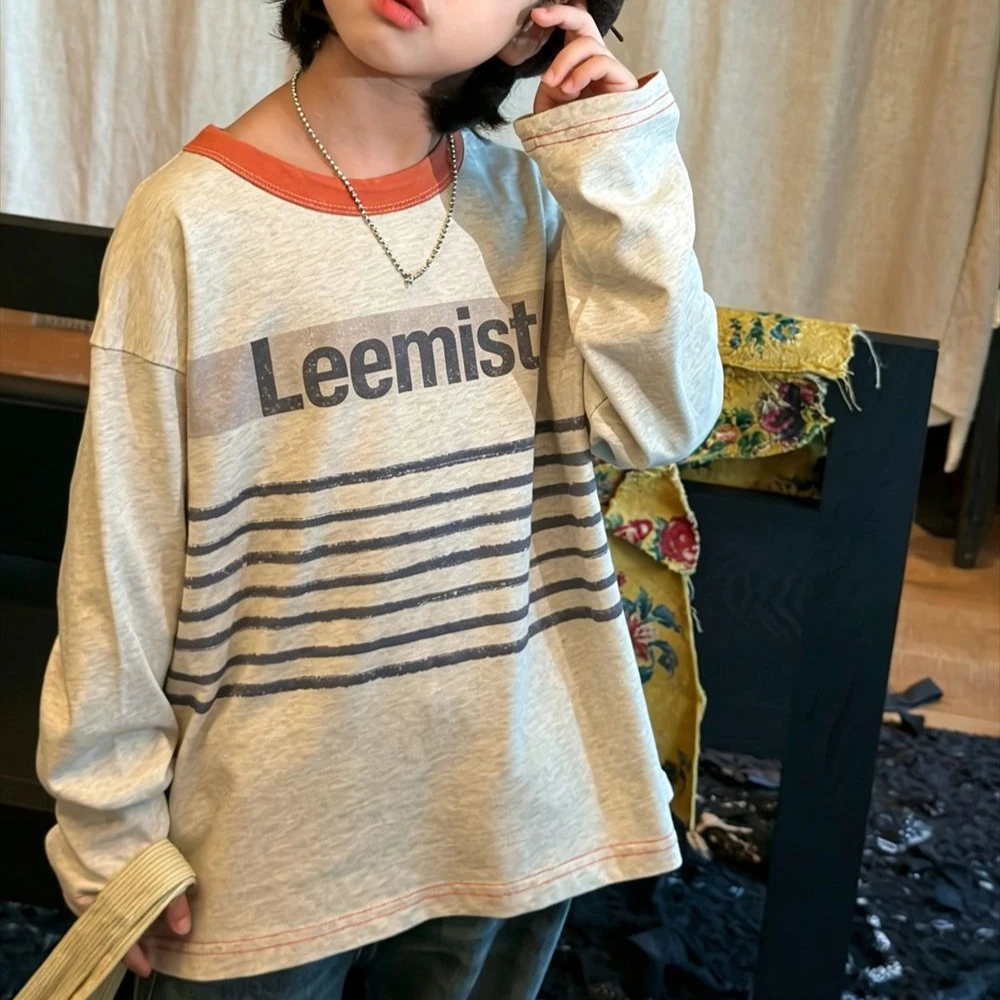 T-shirt  Spring And Autumn New children's Clothing Korean Style Boys And Girls Fashion Collar Color Casual Letter T-shirt