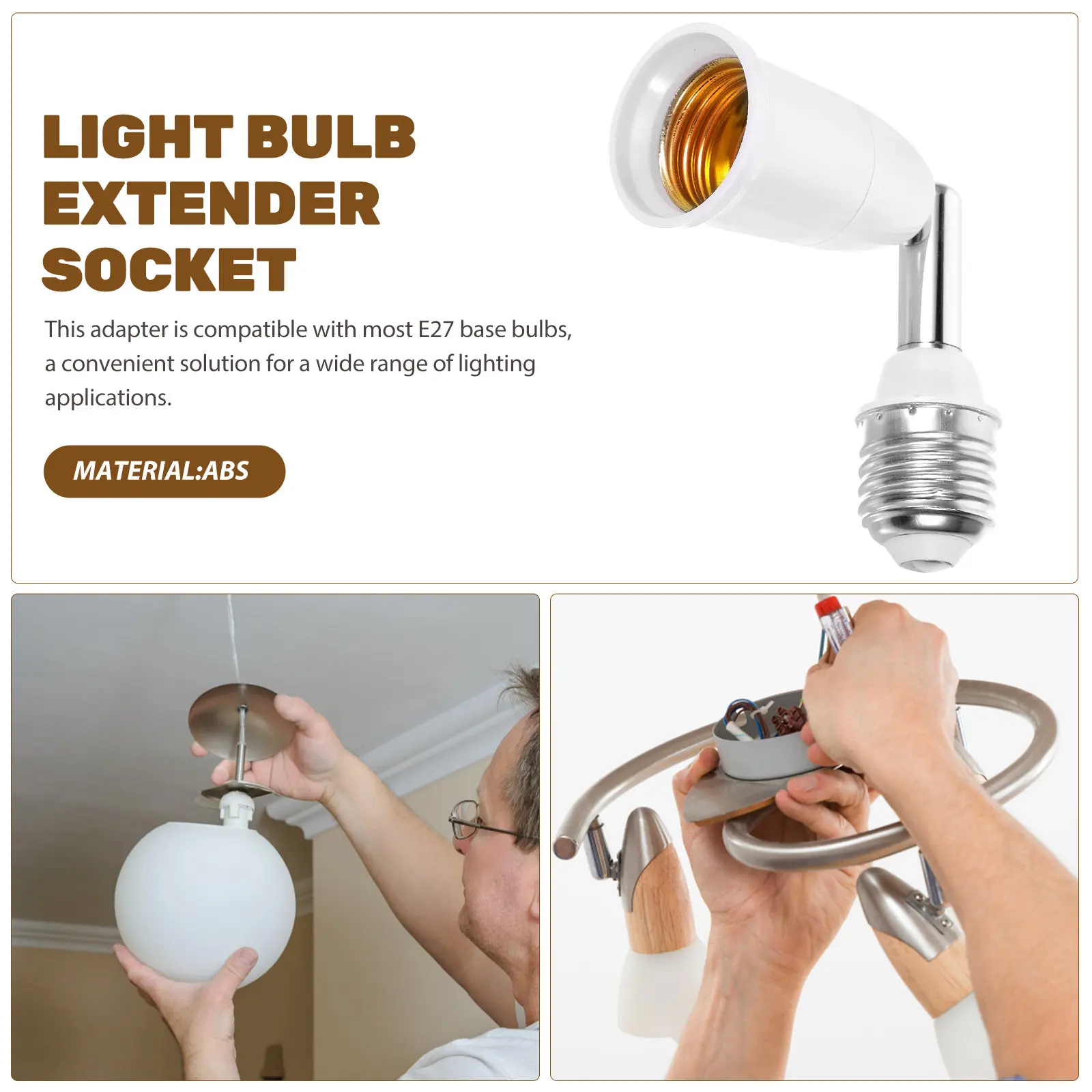 E27 Light Socket Extender Flexible ABS Material 360 Degree Swivel Lamp Socket Adapter Light Bulb Extension E27 Bulb Extender