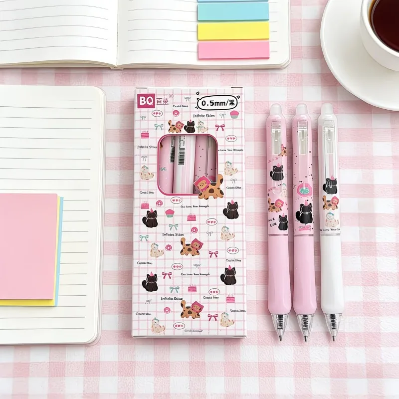 

8-Pack of Random Styles (4-Pack Per Box) with Cute Cat Designs, Black Erasable Gel Pens, Essential for Study and Office Use, High Aesthetic Value, Ins-Style