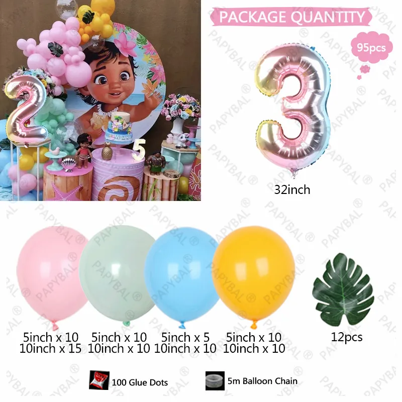 95PCS Disney Moana Balloons Garland Arch Kit Birthday Green Latex Balloons Party Decor Globos Girl Gifts Baby Shower Decorations