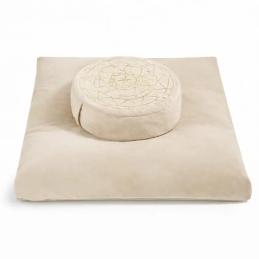 

Zafu and Zabuton Meditation Cushion Set - Buckwheat Hull and Memory Foam Pillows Ergonomic Support for Yoga Mindfulness - Organ