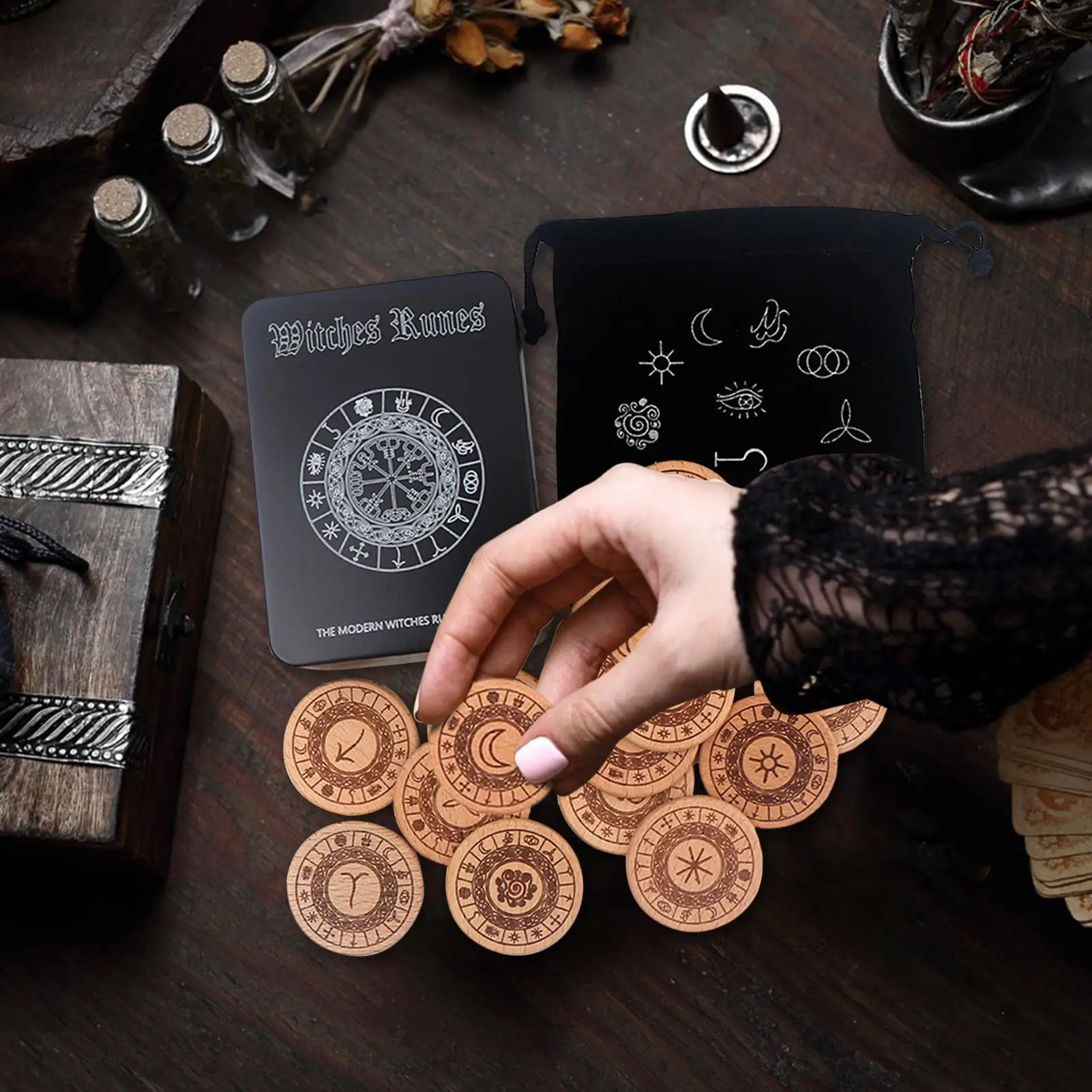 Rune Stones 14 Pieces Wooden Spiritual Woodcut Rune Stones Card Set For Birthdays Family Gatherings Friends Adventure Meditation