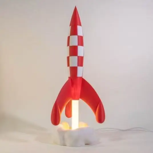 3D Priint Gift Belgium France Comic Objectif Lune Moon Aventures Herge Space Rocket Launching LED Light Type C Model Figure