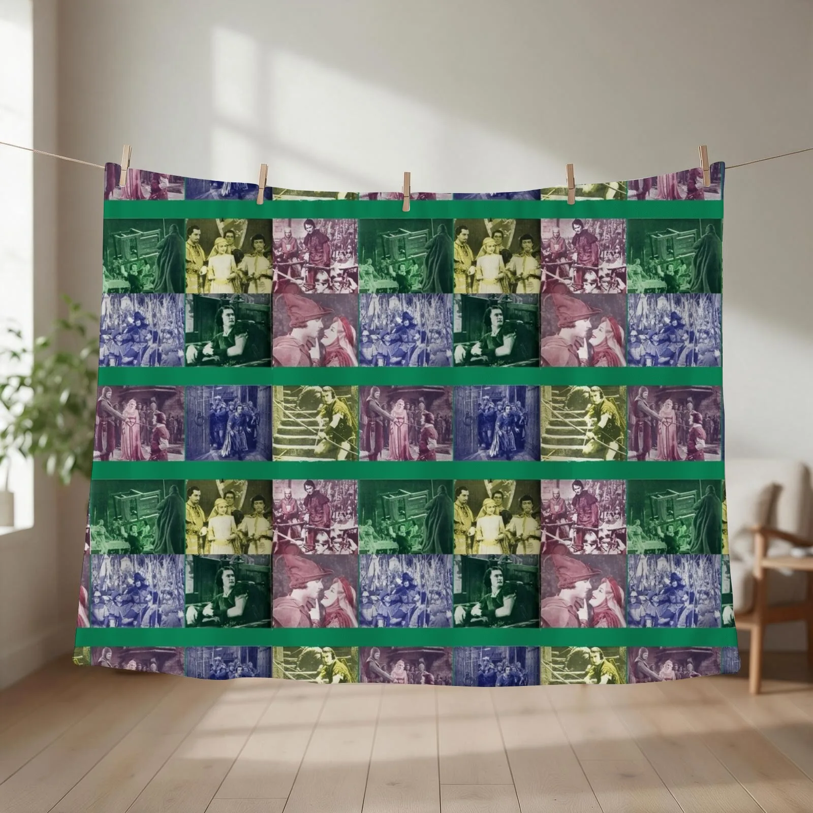 Errol Flynn Olivia De Havilland ROBIN HOOD collage Throw Blanket couch cozy soft plush fuzzy picnic outdoor blanket