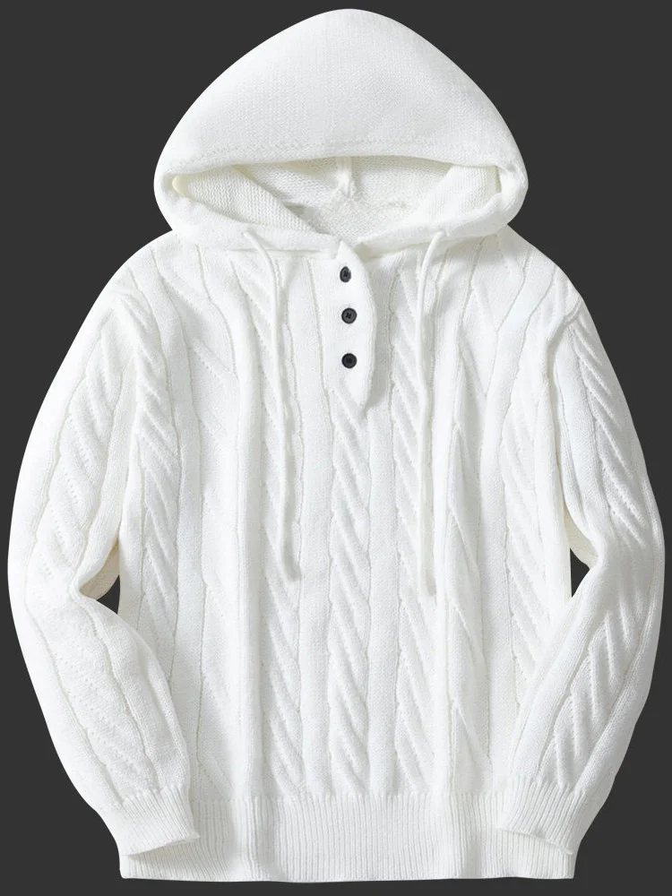 

Men's Knitted Hoodie Sweater Twist Flower Pattern Dstring Casual Comfortable Breathable Moisture ng Elastic Fit