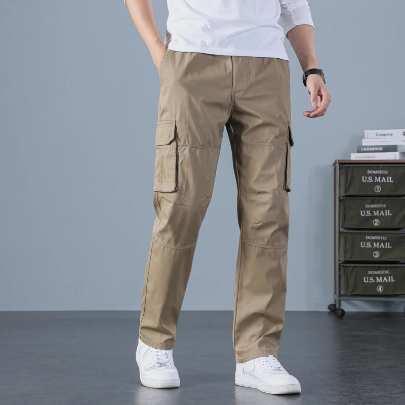 

PLus Size 6XL Cotton Casual Trousers Baggy Cargo Pants Overalls Mens Casual Elastic Waist Pants Men Trouser Loose Bottoms