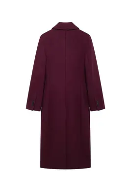 HH Women Fashion Burgundy Coat Double Breasted Long Sleeve Lapel Blends Jacket Autumn Winter High Street Outerwear 6