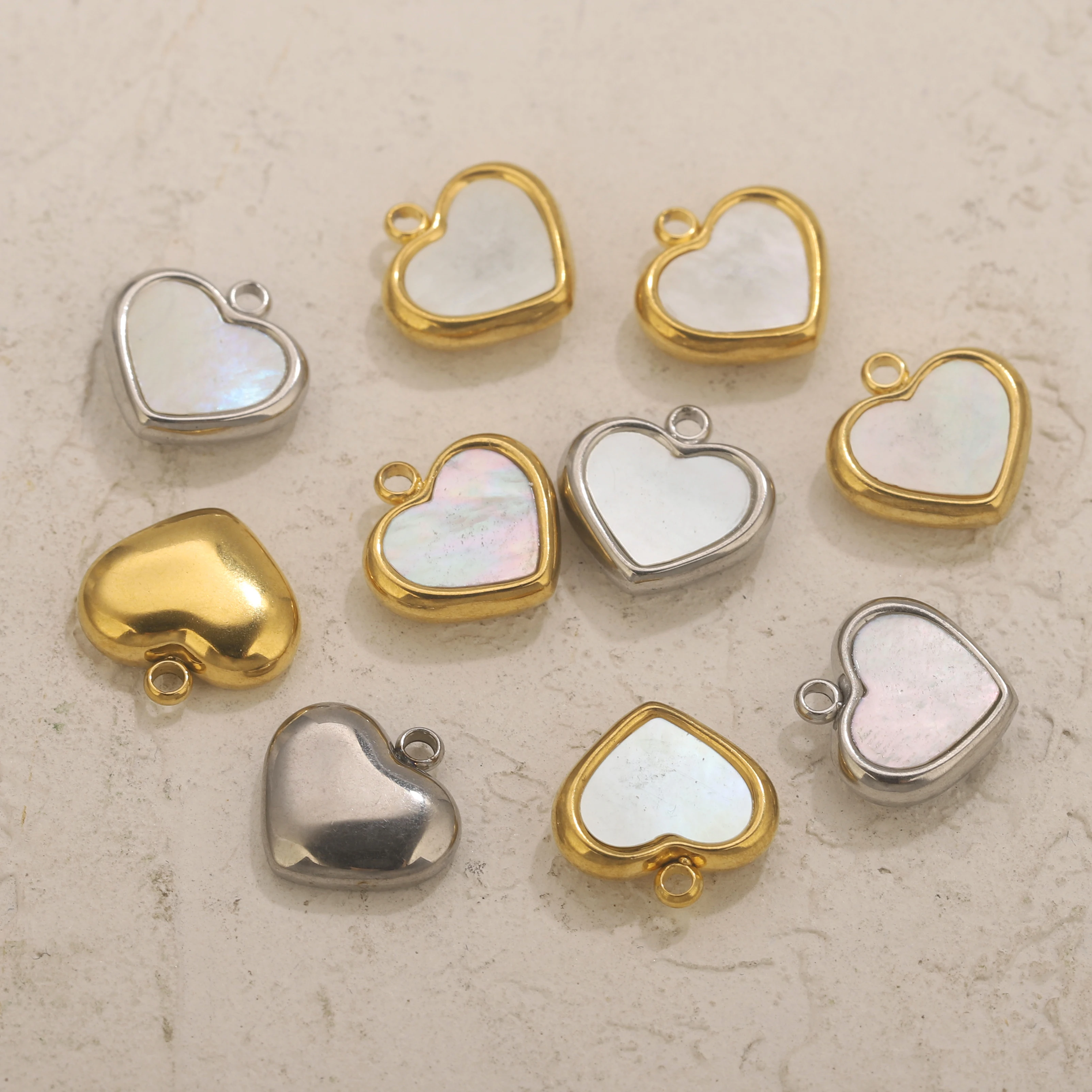 5 قطعة الفولاذ المقاوم للصدأ على شكل قلب اللؤلؤ قذيفة مناسبة عقد دي اي واي سوار قلادة صنع المجوهرات الإكسسوارات الحرفية بالجملة