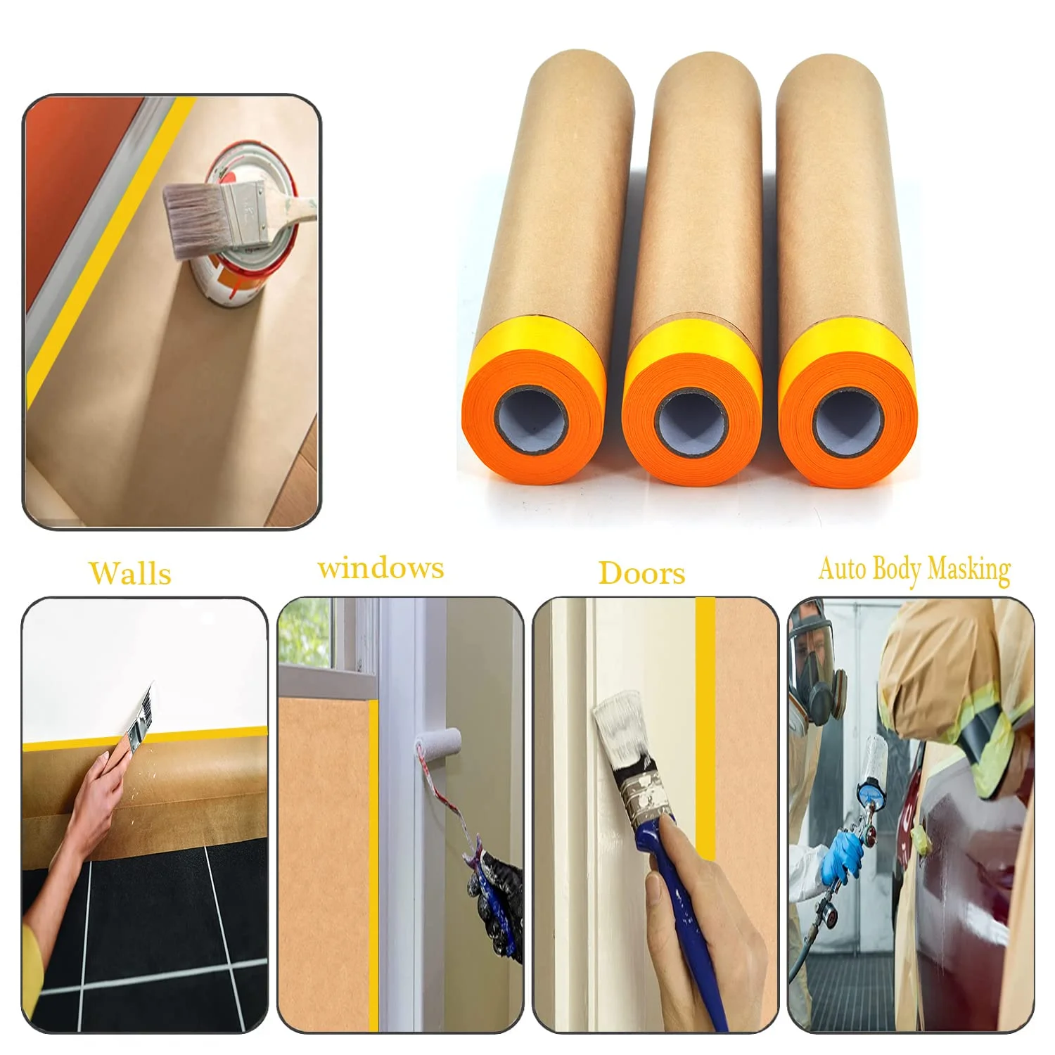 Masking Paper Paint Paper with Adhesive Painters Paper Automotive Paint Paper Roll with Tape Automotive Paint Paper Tape