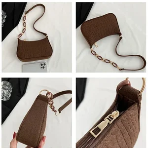 أزياء كورية جديدة الإبداعية حقيبة كتف مربعة صغيرة للنساء ألياف الصوف أفضل 6 مبيعات حقيبة يد نسائية كبار - No4