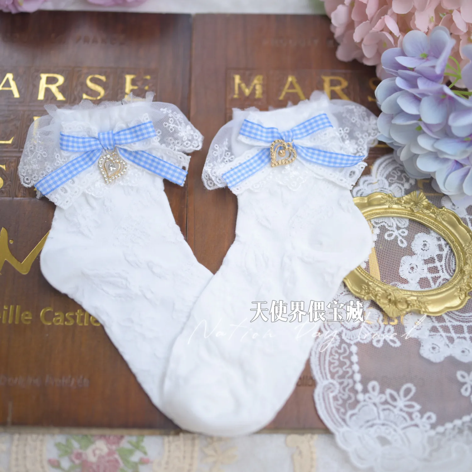 Lolita Ankle Socks with 3D Strawberry, Red & White Lace Trim Kawaii Socks, Bow & Heart Charm Handmade Gift for Women