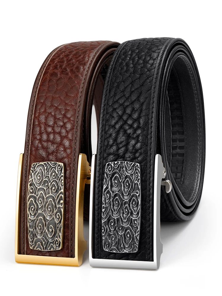 

Imported cowhide Mens belts waistband automatic buckle middle-aged business leisure high-grade retro famous luxury belt