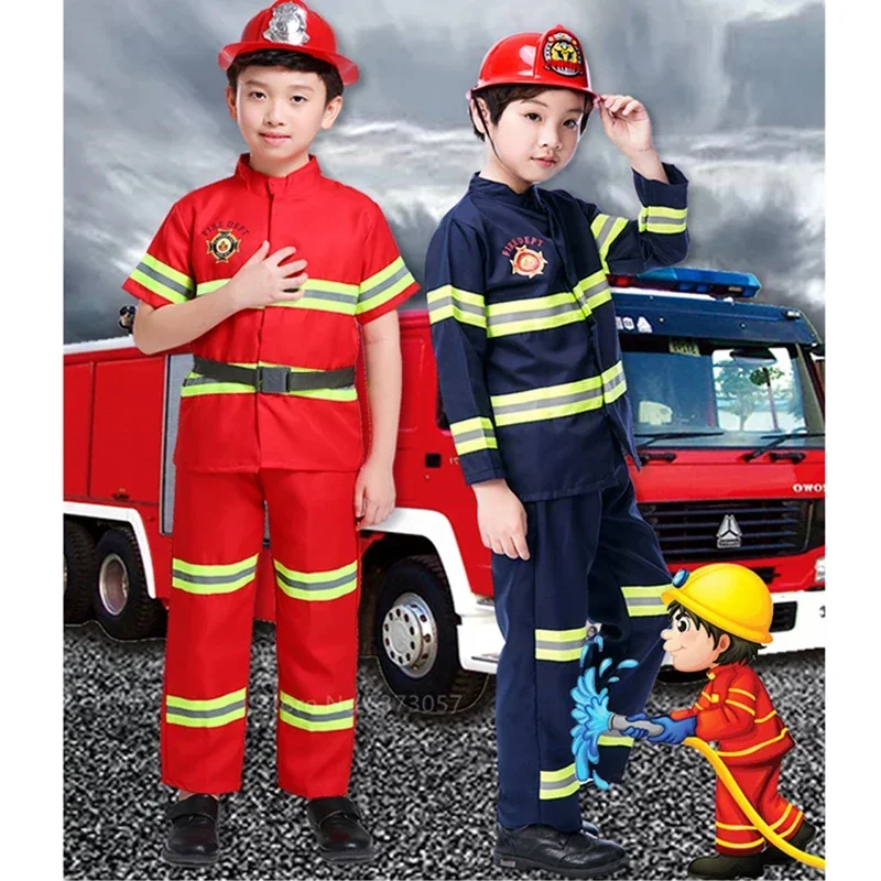 EE01 New Year Halloween Costume for Kid Firefighter Uniform Children Sam Cosplay Fireman Role Play Fancy Clothes Boy Fancy PIo0！