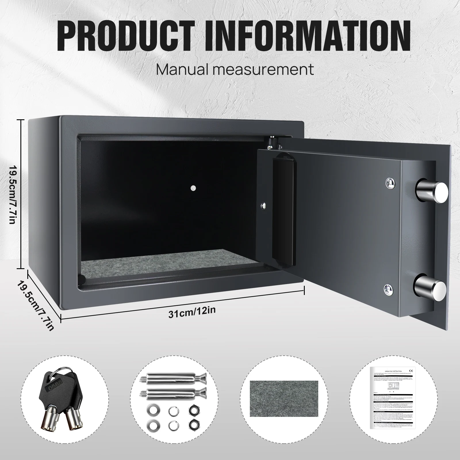 Safe Box Digital Security Steel Case with Electronic Password & Key for Home,Office (4.6/8.5/16L,Black/Grey/White) image 3