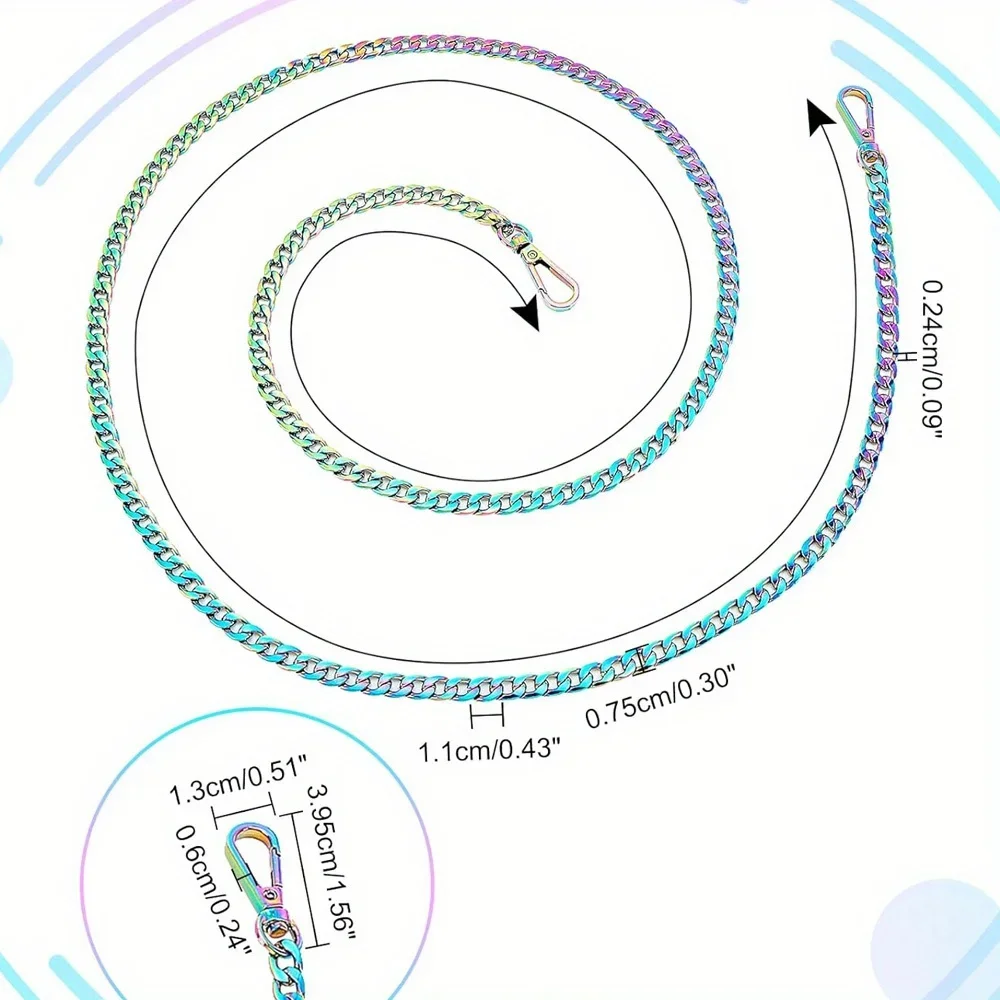 Rainbow Purse Chain Straps, Flat Chain Strap Replacement Colorful Chain Strap Handbag Accessories for Crossbody Shoulder Bag