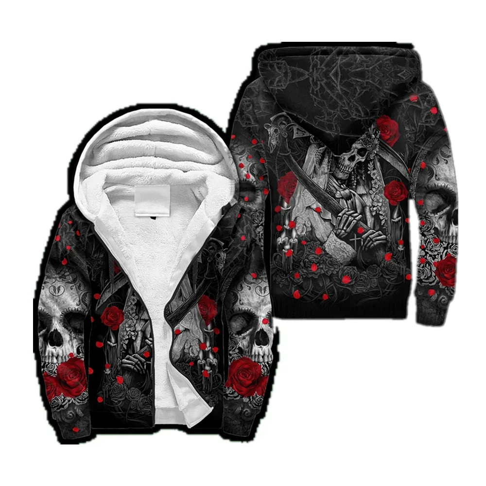 

Men's Fashion Zipper Hoodie Reaper Skeleton Angel 3D Print Winter Thickened Zipper Hoodie Unisex Casual Hooded Warm Wool Jacket