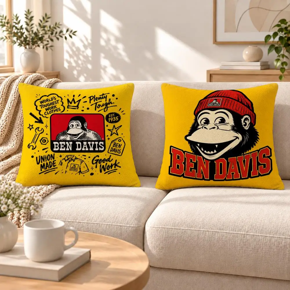 Brand Ben Davis Cushion Cover Soft Short‑Plush Pillowcase, Decor for Sofa & Bedroom, Perfect Holiday Gif