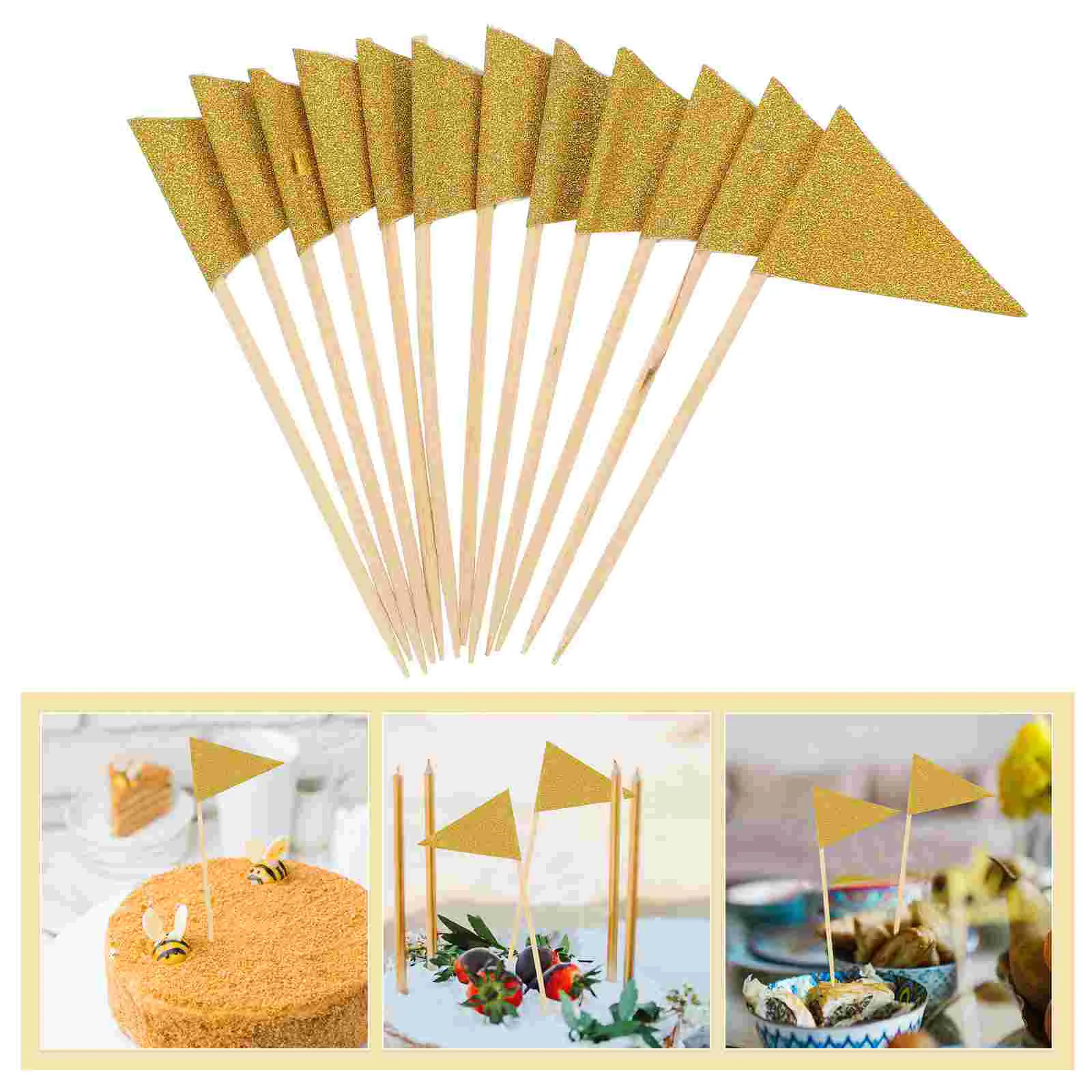 12 Pcs Pennant Cake Insert Mexican Cheese Cocktail Toppers Food Party Toothpicks For Appetizers Wood Flag Fruits Ornaments Baby