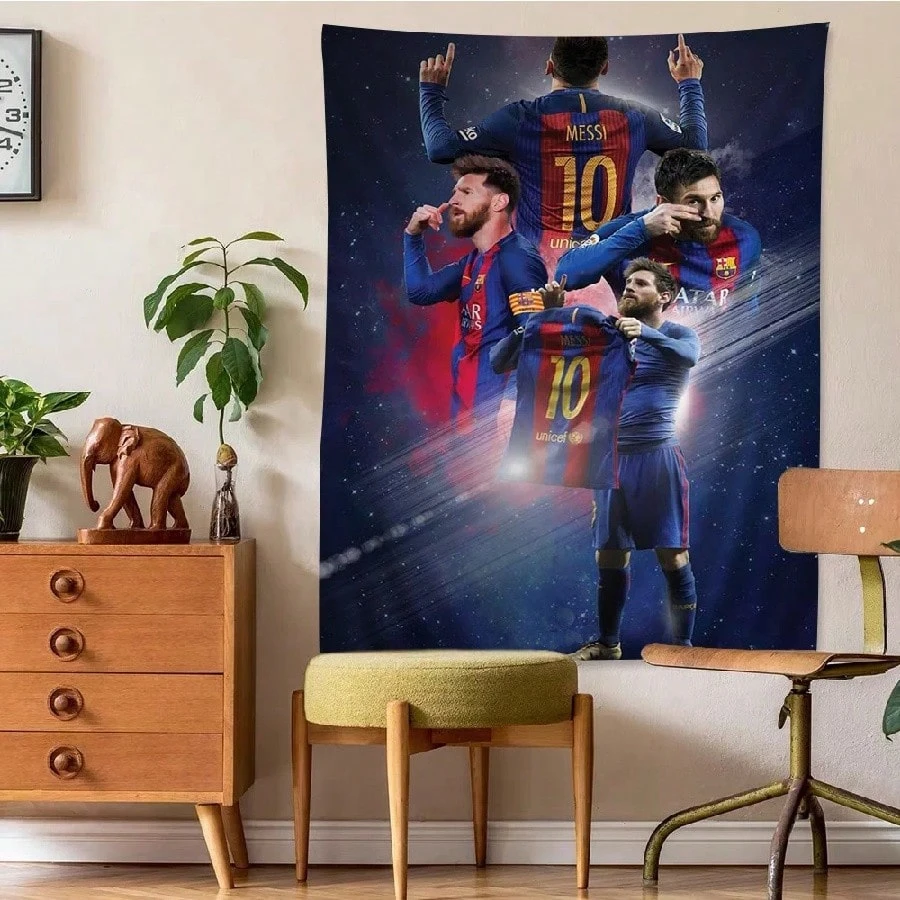 1 Pc Football Star Tapestry Barcelona Wall Hippie Flower Wall Hang Backdrop Cloth for Living Room Bedroom Sports Fan Home Decor