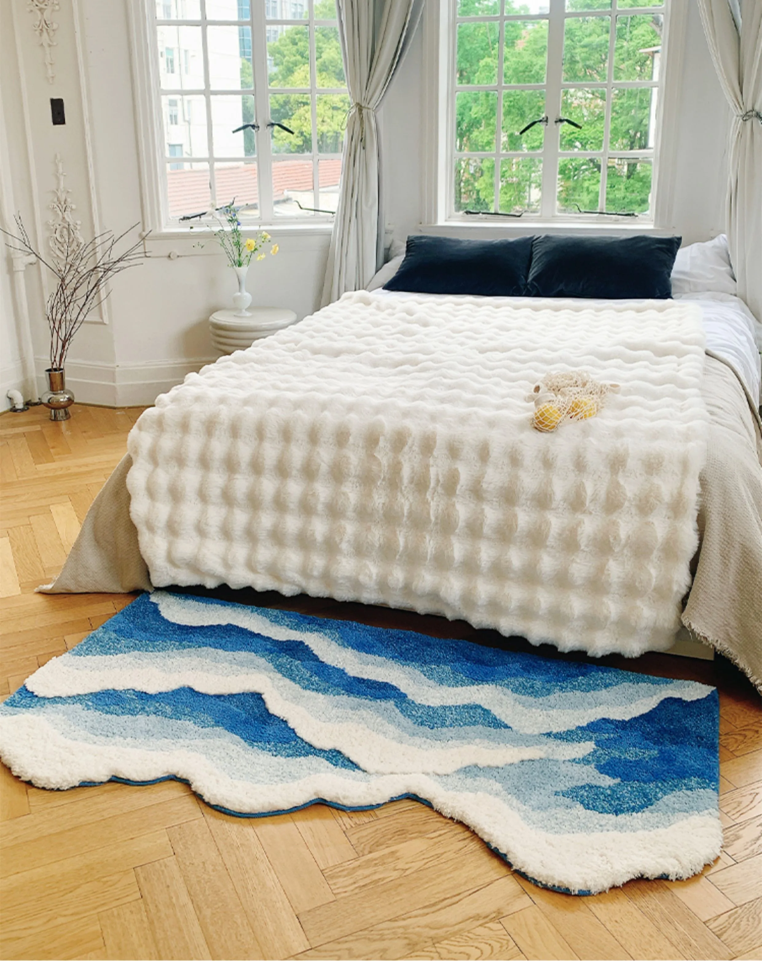 Ins Walking in Blue Sea Waves Beach Tufting Doormat Floor Mat Carpet Rug Home Bath Shower Living Bedroom Room Anti Slip