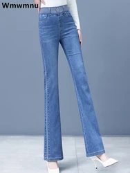 Pantalones Vaqueros acampanados de cintura alta para mujer, pantalón de mezclilla ajustado bordado informal, Pantalones elásticos rectos coreanos, primavera y otoño, nuevo