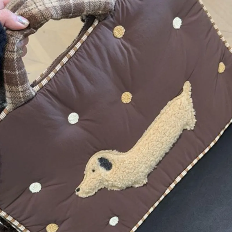 Ins Puppy Embroidery Brown Laptop Bag MacBook Air Pro 13 14 15 16 Inch Laptop Sleeve Large Capacity Shockproof Anti Fall Handbag