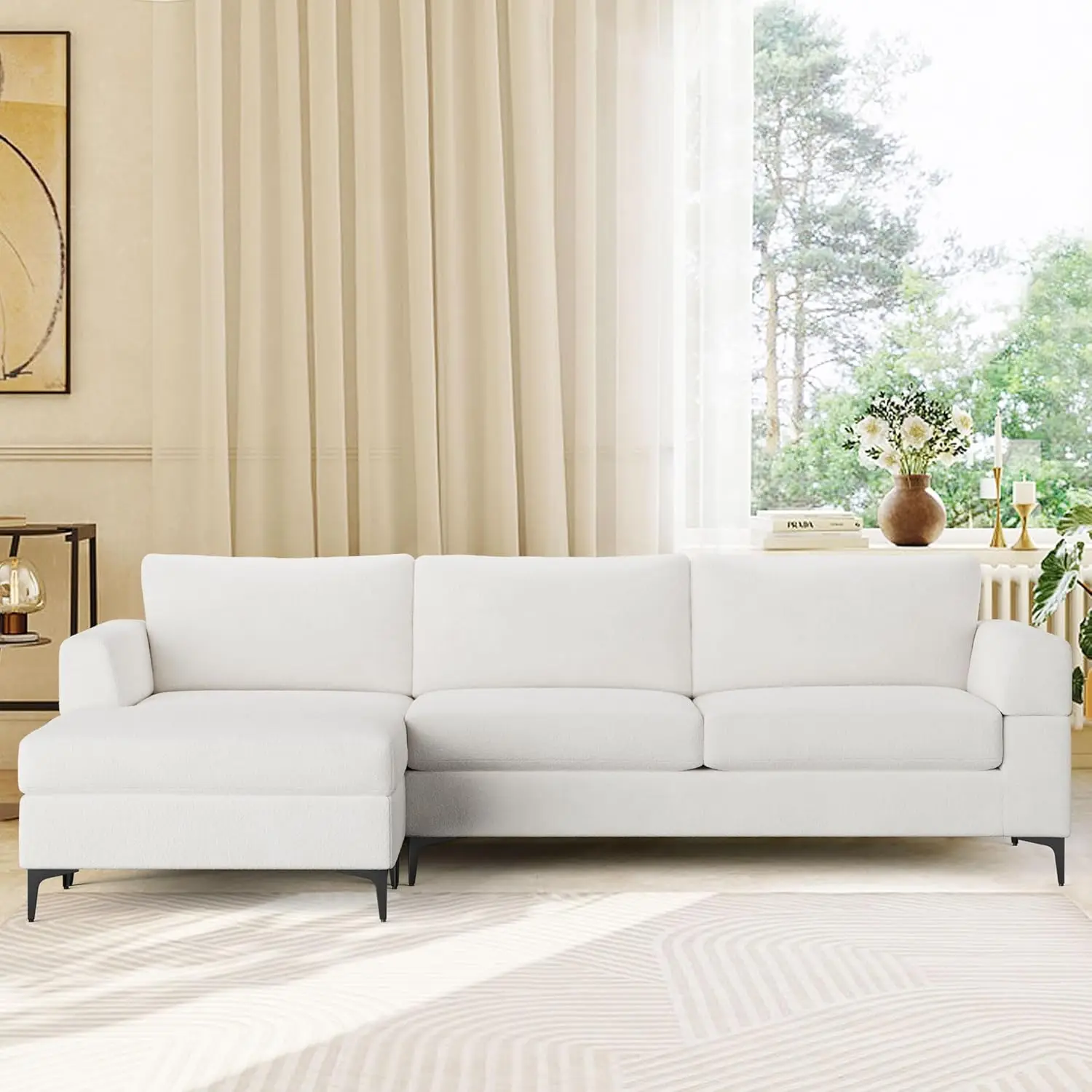 

L Shaped Sectional Sofa Couches, Cloud Sofa Couch with Reversible Chaise,Comfy 3 Seater Convertible Reversible Sofa