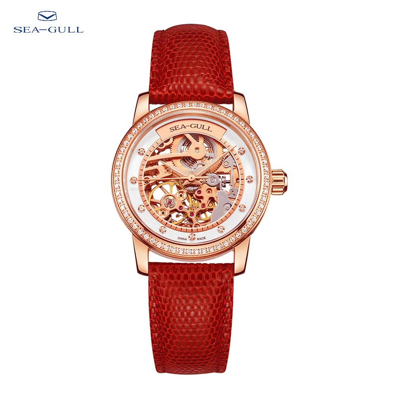 

Seagull Fashion Women's Watch Red Luxury Zircon Skeleton Womens Mechanical Automatic Ladies Wristwatch Montre Femme 719.403LK