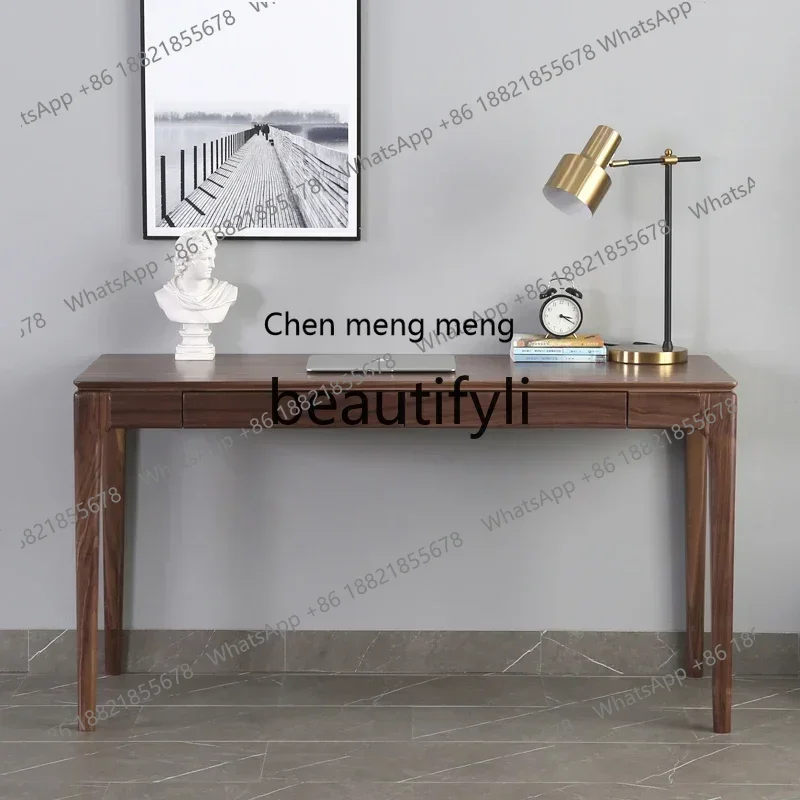 32Nordic Japanese black walnut log study simple light luxury computer desk