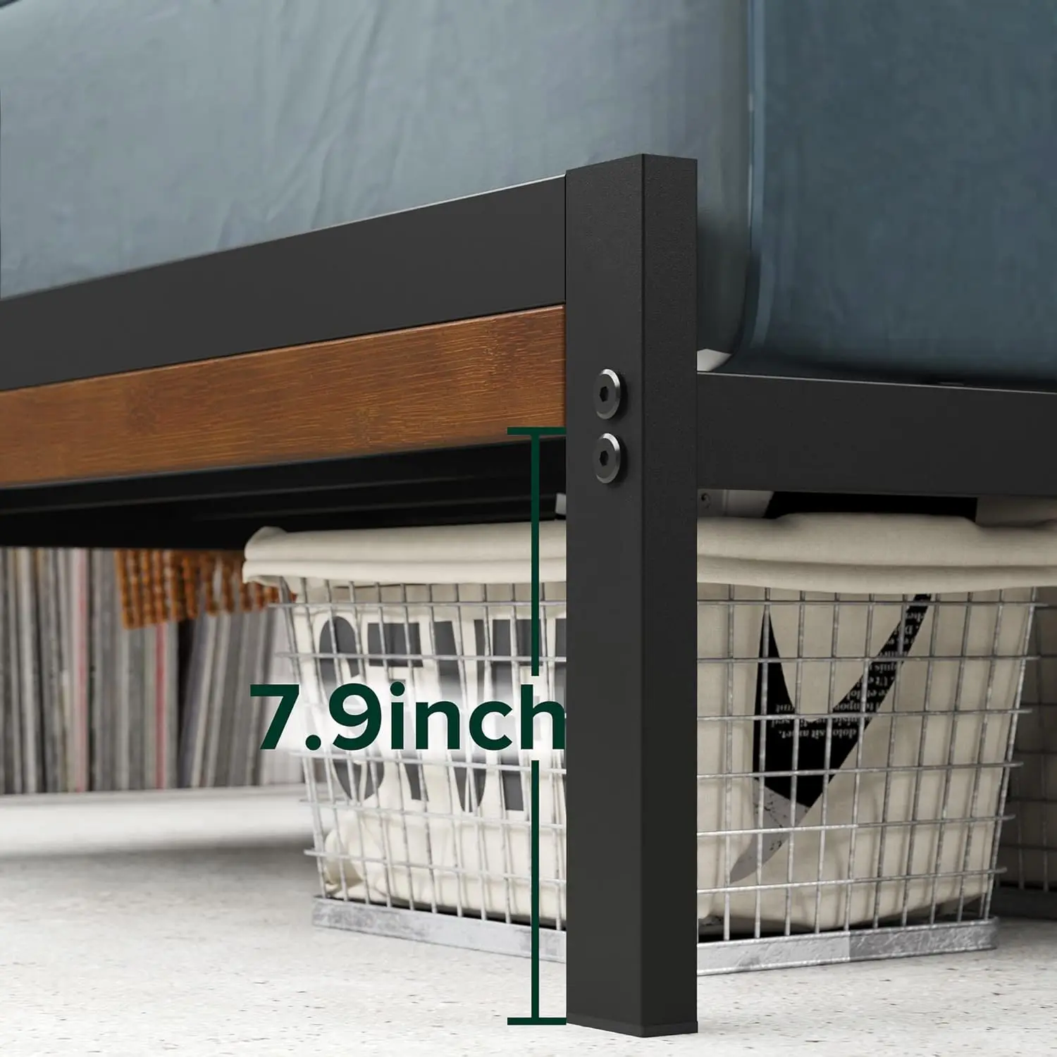 Kai Bamboo and Metal Platform Bed Frame with Headboard, No Box Spring Needed, Easy Assembly, Twin image 3