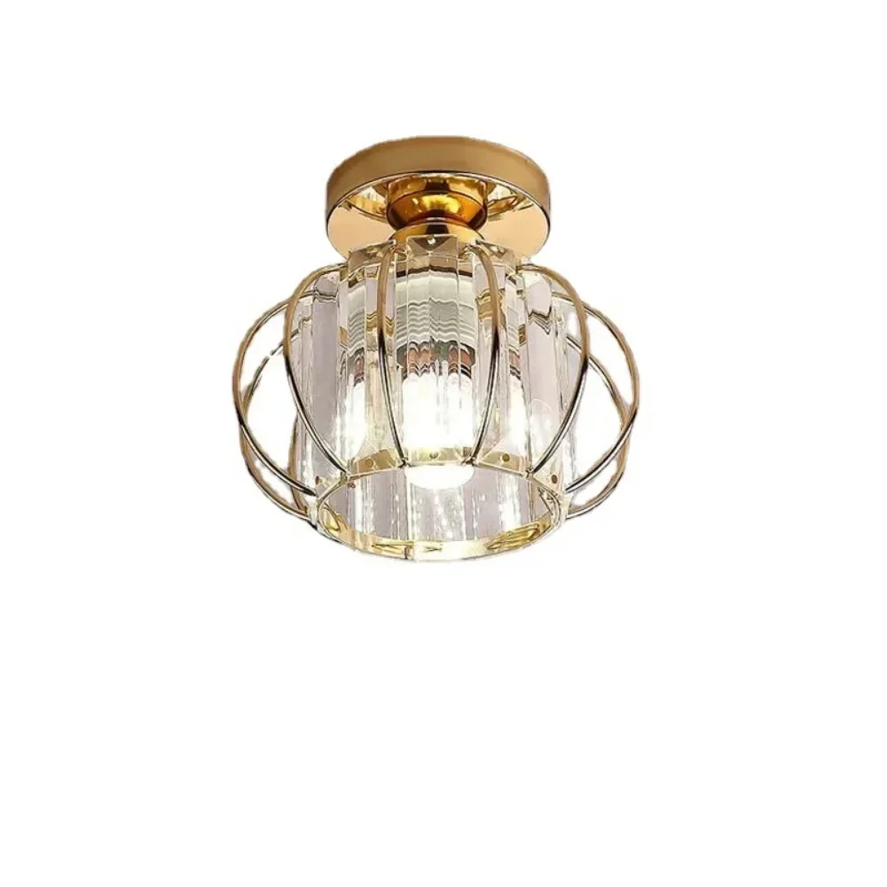 

Crystal Ceiling Light Black Metal Cage Ceiling Fixture Modern for Hallway Bathroom Living Room