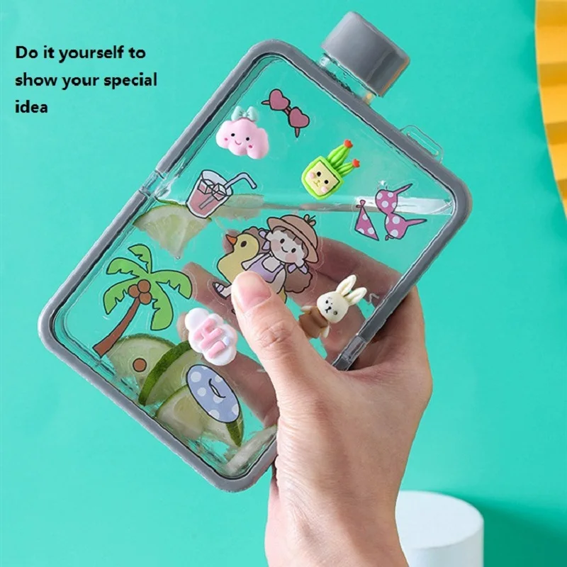 Plastic Flat Student Water Bottle Portable Fit in Handbag Free BPA Easy to Carry Transparent DIY Flask Drop Ship Items