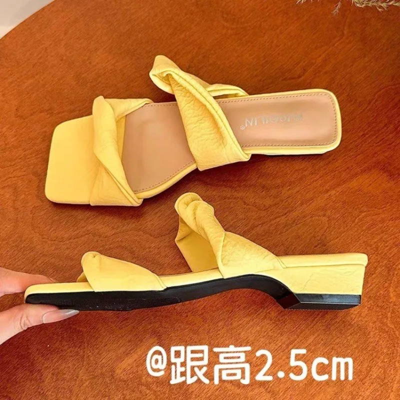 

Summer Fashion Simple Ladies Slippers Dew Feet High Heels Solid Color Comfortable Casual Slippers Beach Slipper Casual