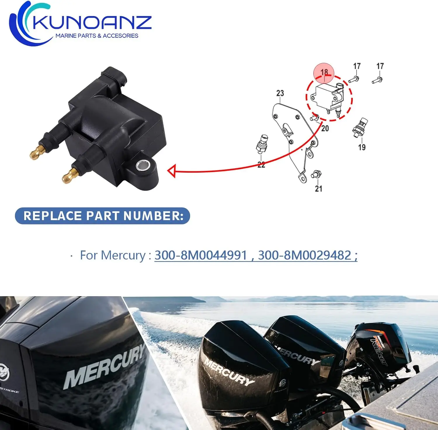 OEM Ignition Coil Compatible with Mercury Mercruiser 35 40 50 60 65 75 80 90 100 115 135 150 175 200 225 250 300 360R 450R 500R