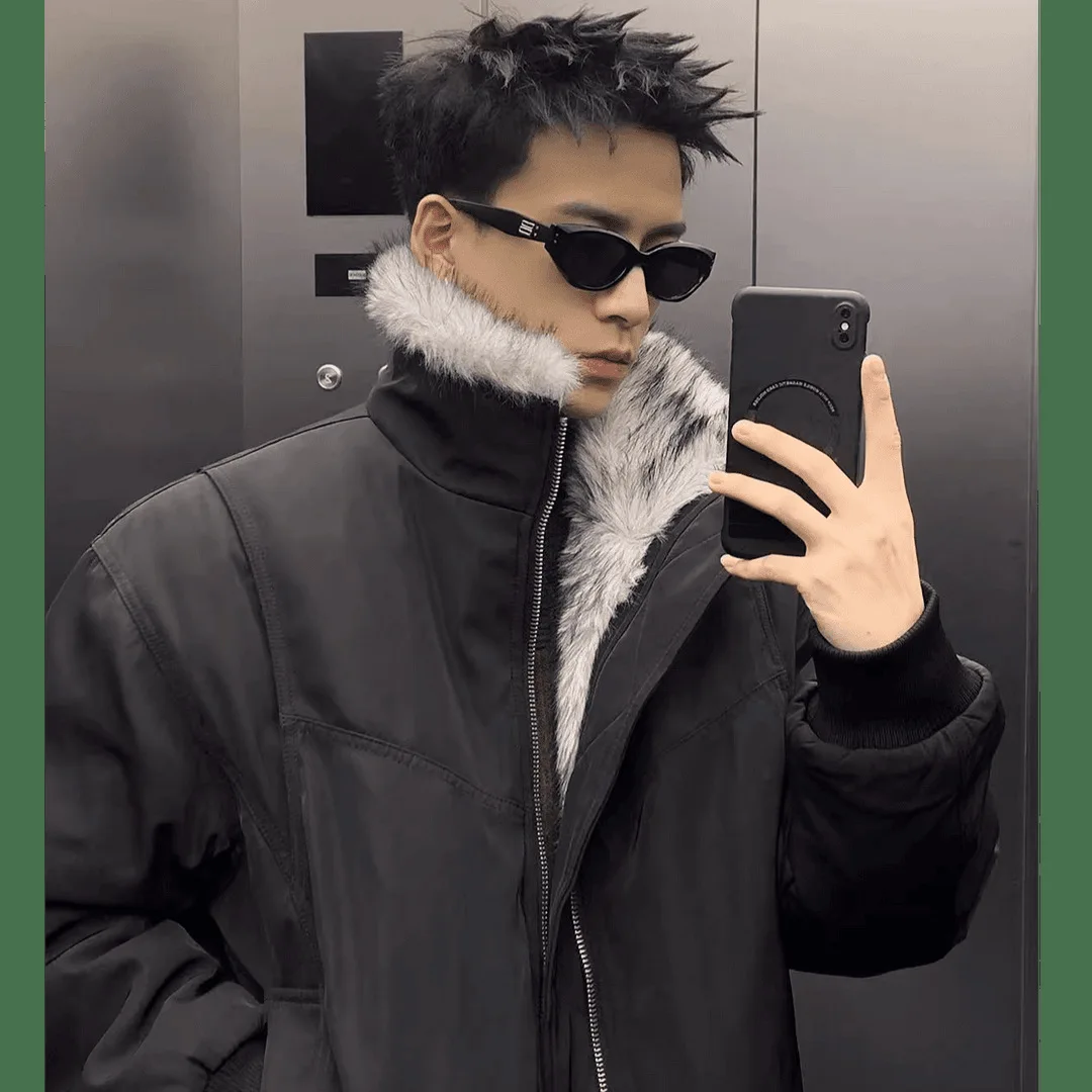 

2025 зимняя мода, хит продаж, мужские однотонные стеганые пальто с воротником-стойкой и длинным рукавом, повседневные модные свободные винтажные стеганые пальто, мужские парки